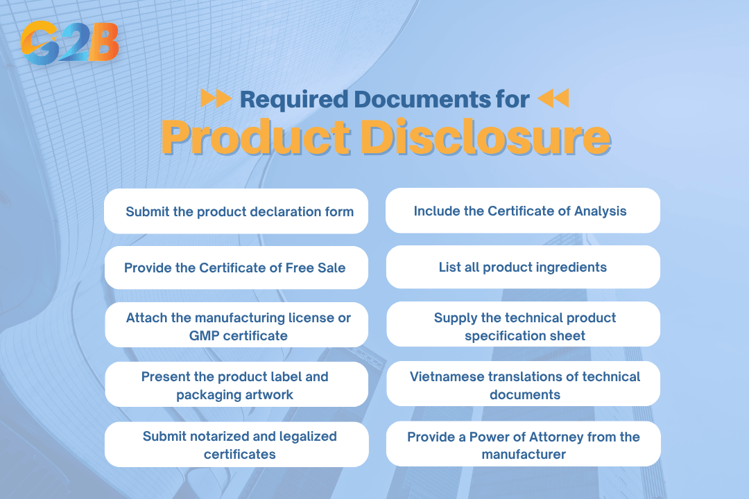 Required documents for product disclosure in Vietnam