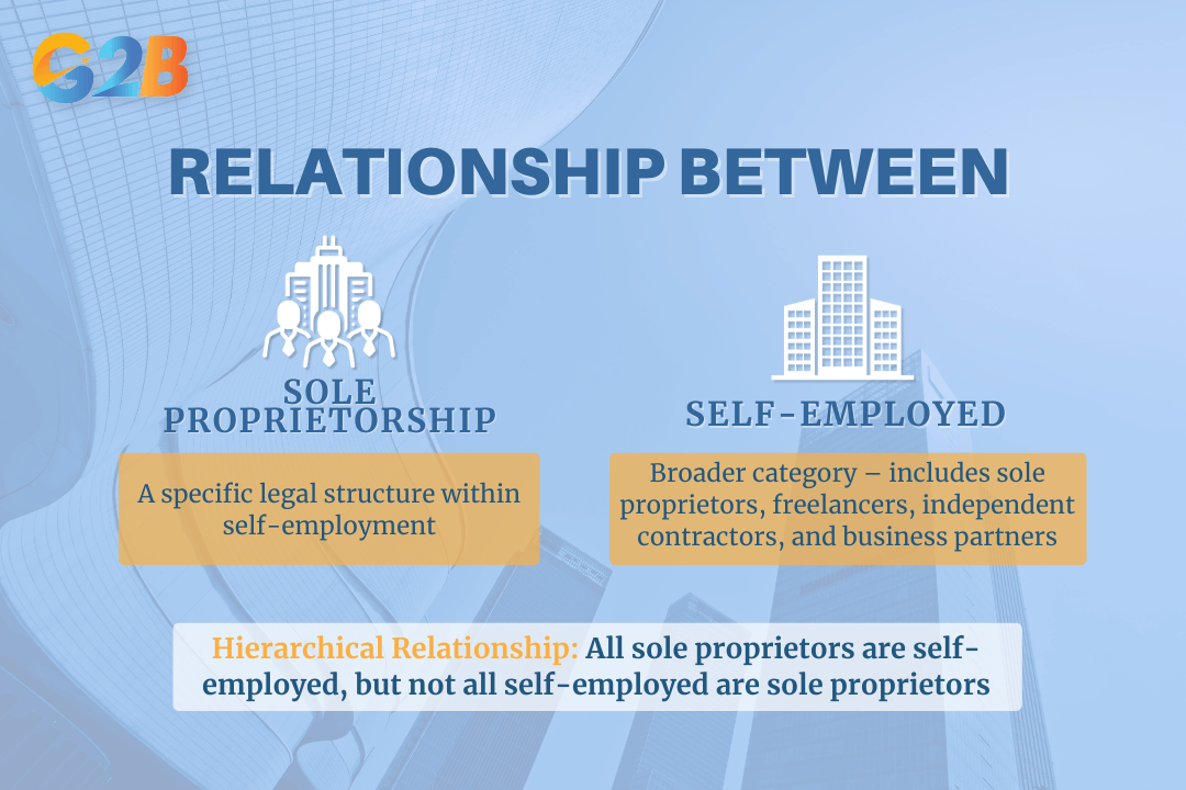 The relationship between sole proprietorship and self-employment is hierarchical
