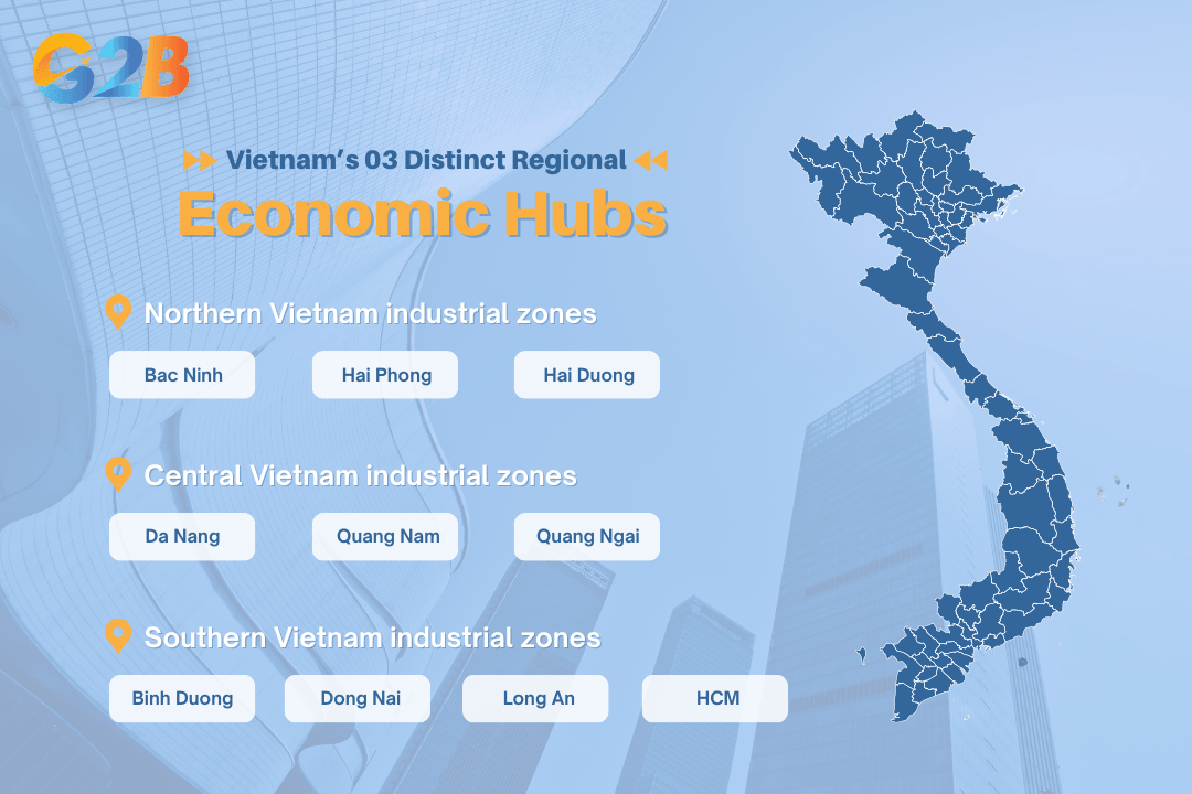 There are 03 distinct regional economic hubs in Vietnam