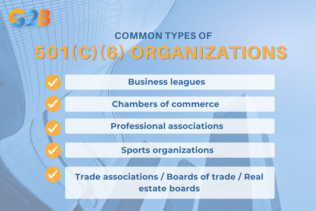 There are five most common types of 501(c)(6) organizations