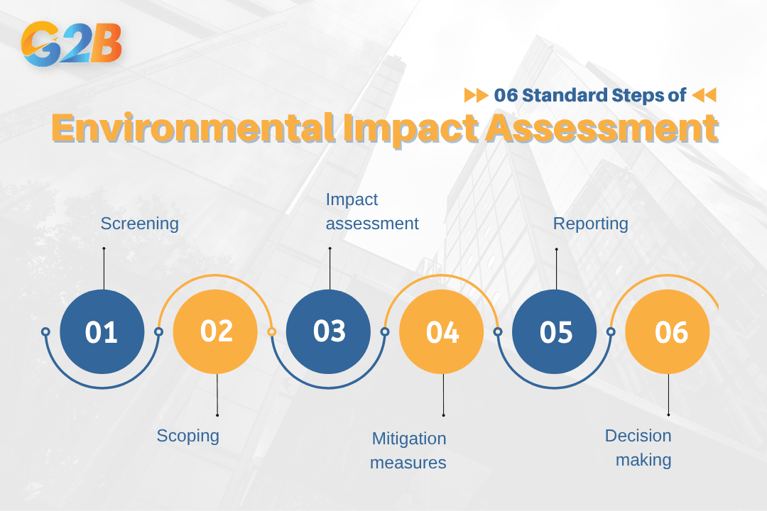 There are six standard steps of the EIA process